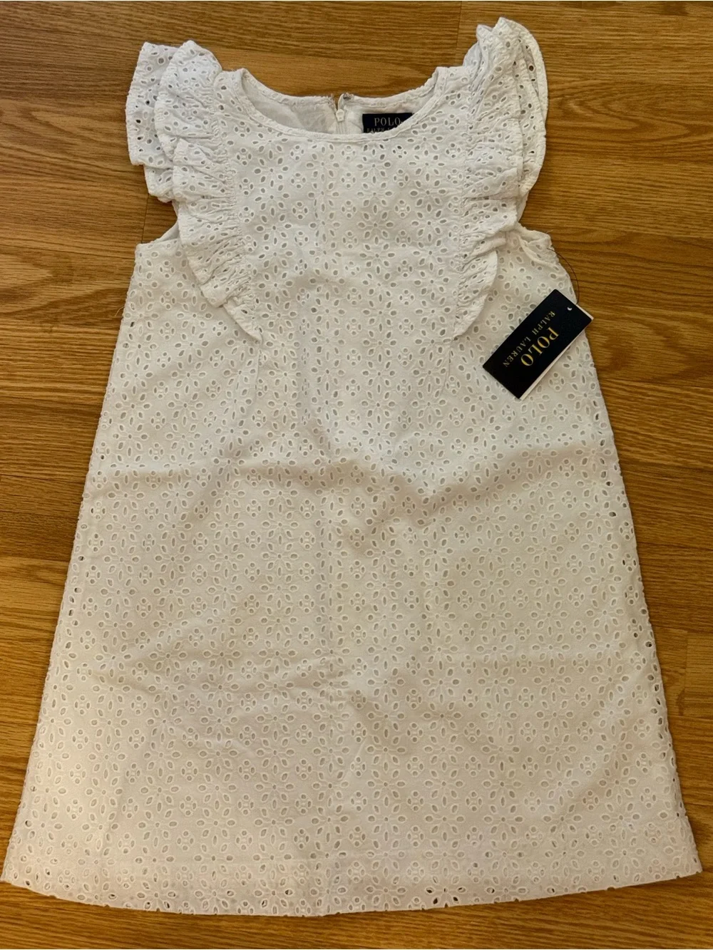 new with tag Ralph Lauren White Eyelet Ruffle-Sleeve Dress flower lace